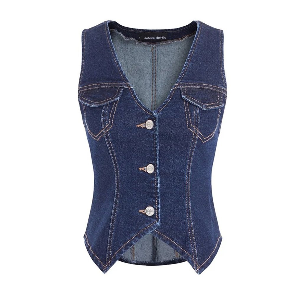 Denim Gilet with Pockets Blue - T0745